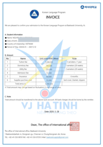 Invoice Trường đại học Baekseok
