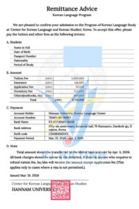Invoice trường Đại học Hannam