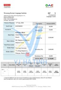 Invoice trường Đại học Woosong
