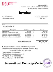 Invoice trường đại học Dongseo